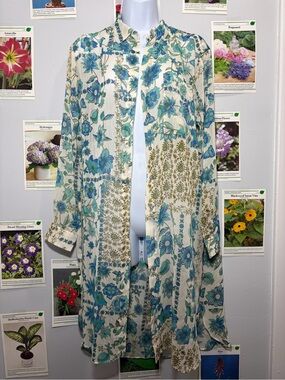 Rose & Olive Teal and Blue Floral Blouse
